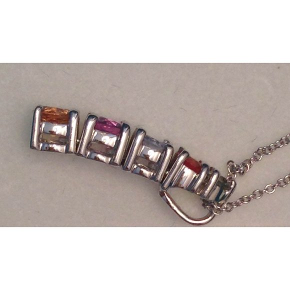 NWT orig $1350 Effy Multicolor Rainbow Sapphire 14KT White Gold Pendant 1.08 TCW - Picture 4 of 7